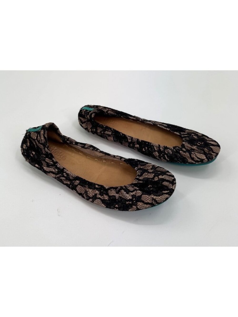 Tieks Nude Lace Size 10 Black Lace Ballet Flats With Teal Sole Womens Shoes